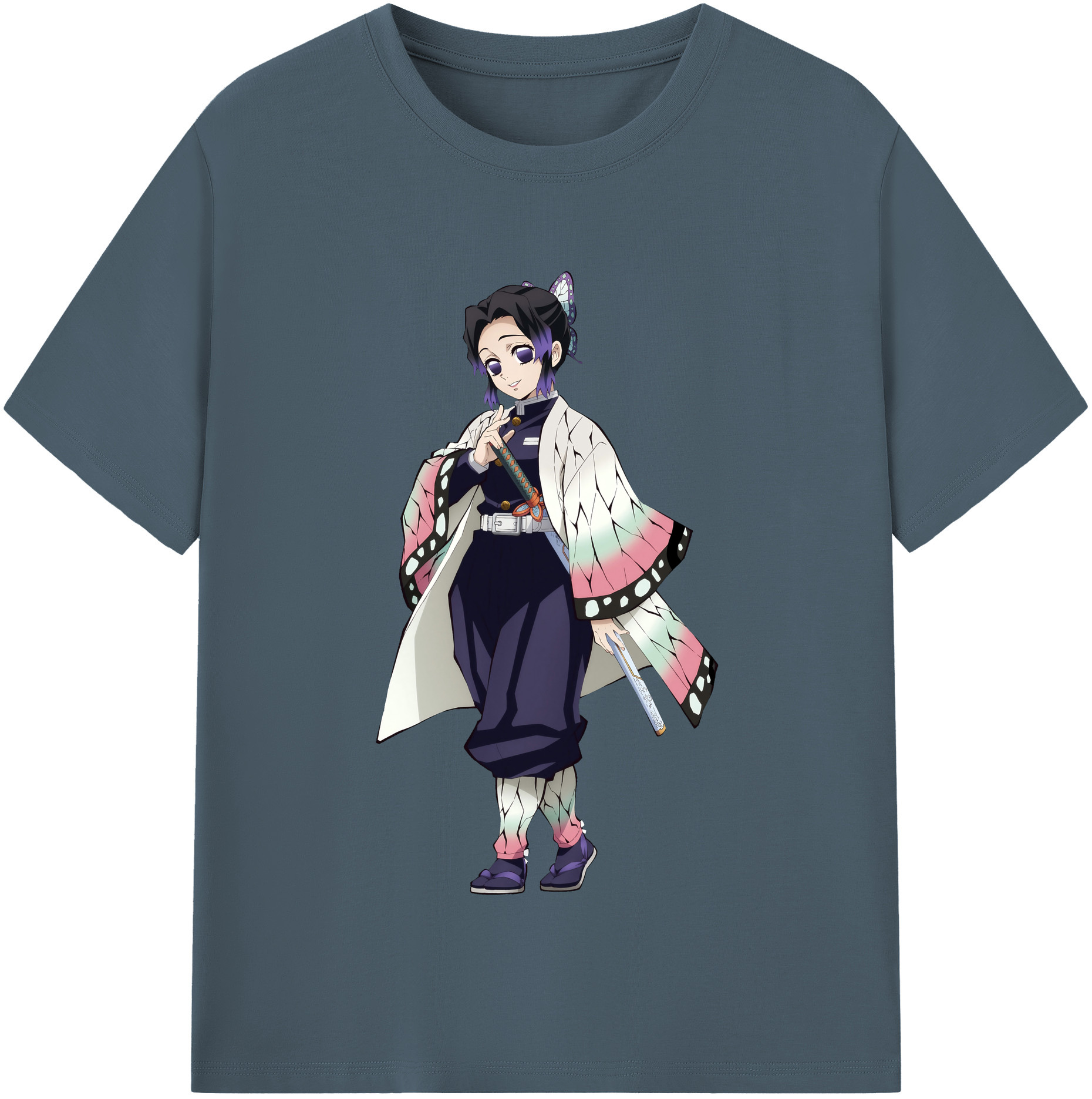 （画像用） 鬼滅の刃（きめつのやいば）蟲柱-胡蝶 しのぶ／こちょう しのぶ Kochou Shinobu 綿100％半袖Tシャツ（フロントプリント）